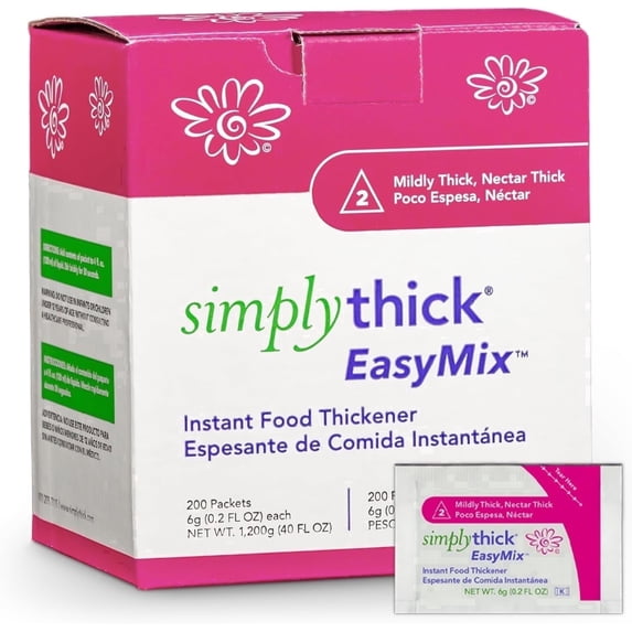SimplyThick | 200 Count of 6g Packets | Gel Thickener for Those with Dysphagia & Swallowing Disorders | IDDSI Level 2 – Mildly Thick, Nectar Consistency