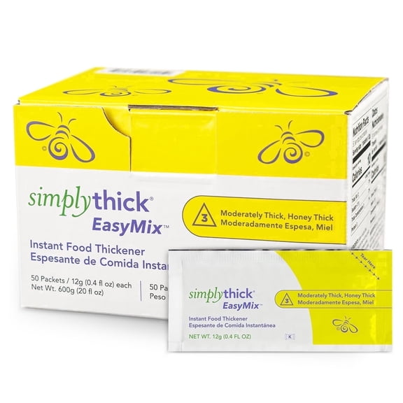 SimplyThick EasyMix | 50 Count of 12g Individual Packets | Gel Thickener for those with Dysphagia & Swallowing Disorders | Creates An IDDSI Level 3 - Moderately Thick (Honey Consistency)