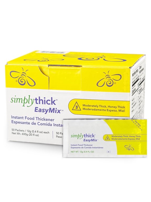 SimplyThick EasyMix | 50 Count of 12g Individual Packets | Gel Thickener for those with Dysphagia & Swallowing Disorders | Creates An IDDSI Level 3 - Moderately Thick (Honey Consistency)
