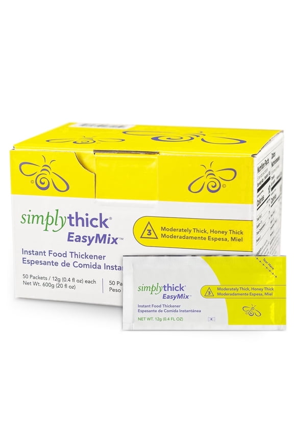 SimplyThick EasyMix | 50 Count of 12g Individual Packets | Gel Thickener for those with Dysphagia & Swallowing Disorders | Creates An IDDSI Level 3 - Moderately Thick (Honey Consistency)