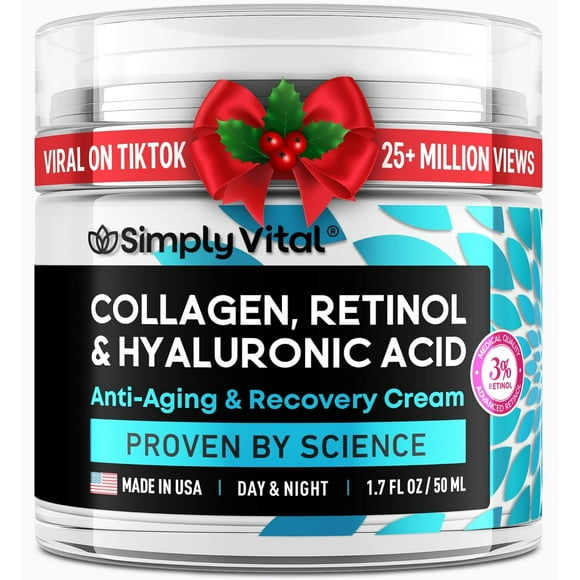 SimplyVital Face Moisturizer Collagen Cream - Anti Aging Neck and Dcollet - Made in USA Day & Night Face Cream - Moisturizing, Lifting & Recovery  1.7oz