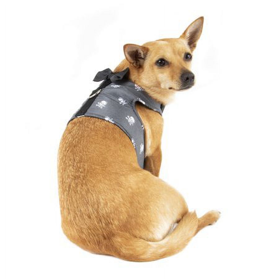 Simplydog Black Chambray Skulls Bow Tie Wrap Harness for Dogs, Medium