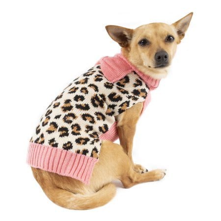 Simplydog Brown Animal Print Sweater with Pink Bow for Dogs Small