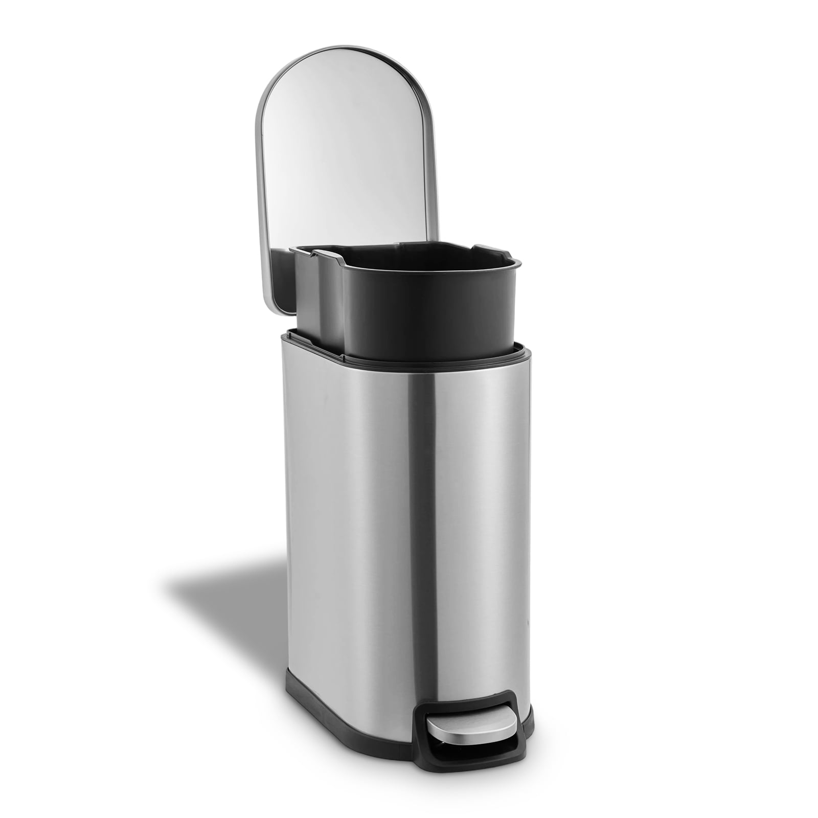 Simplykleen 10L/2.6 Gallon Curved Step Trash Can Stainless Steel Garbage Can with Foot Pedal, Removable Inner Bucket for Kitchen Bathroom Office, Silver