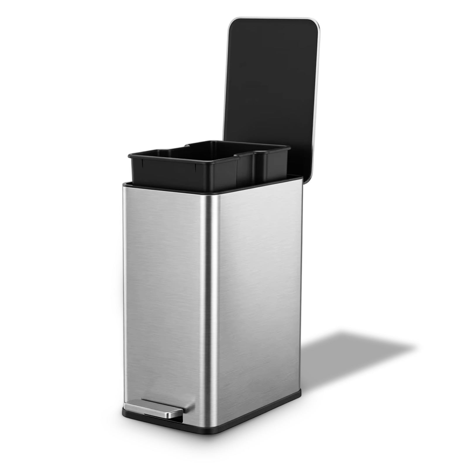 Simplykleen 10L/2.6 Gallon Rectangular Step Trash Can Stainless Steel with Removable Inner Bucket for Kitchen Bathroom Silver