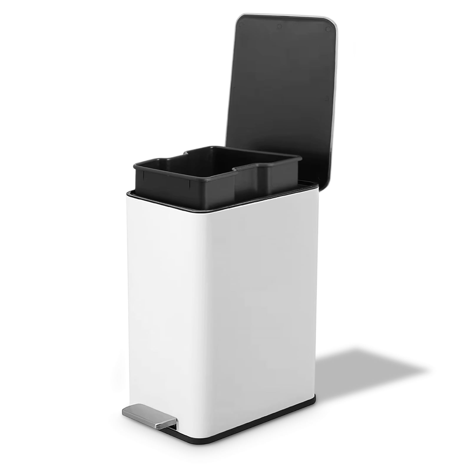 Simplykleen 10L/2.6 Gallon Rectangular Step Trash Can Stainless Steel with Removable Inner Bucket for Kitchen Bathroom White