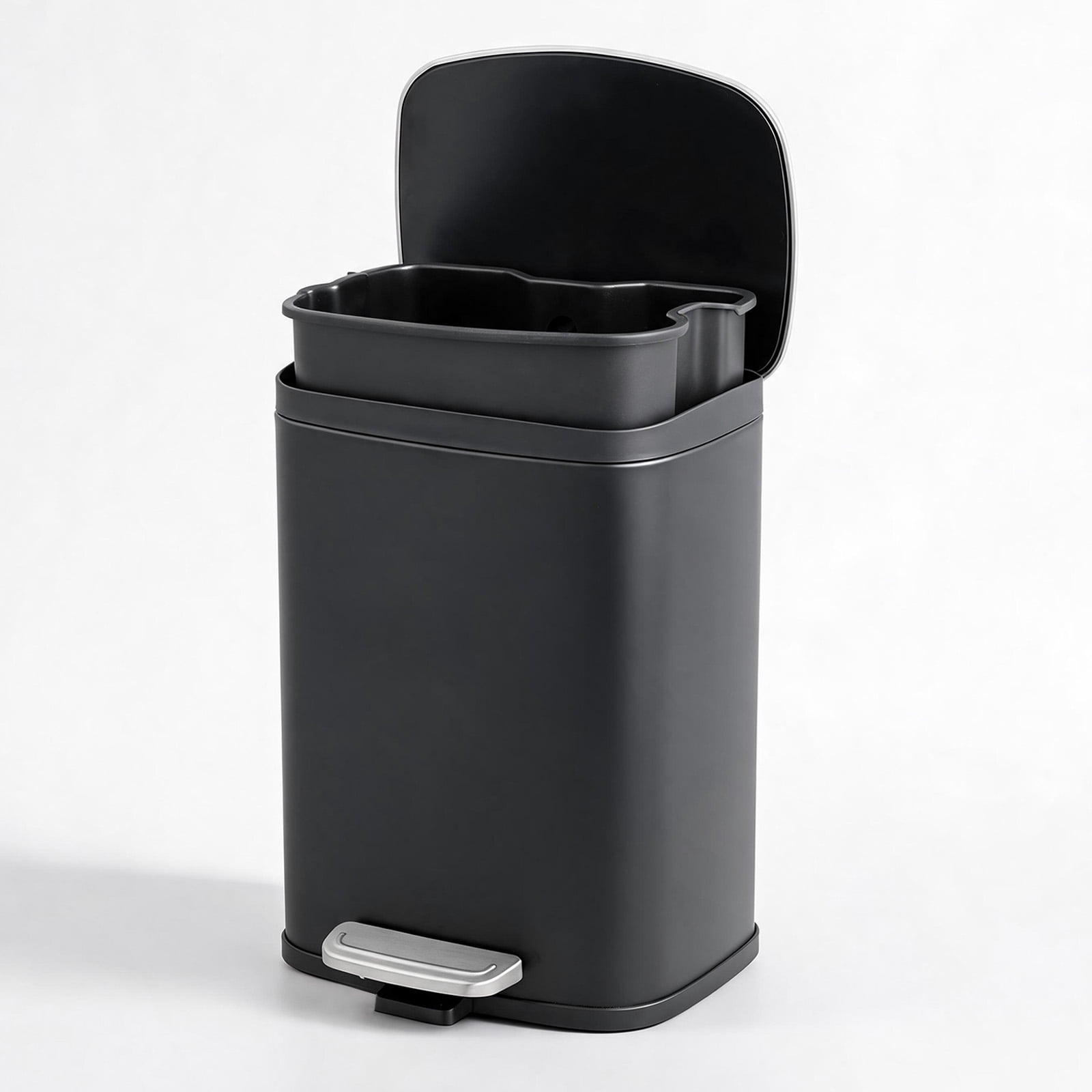 Simplykleen 5L/1.32 Gallon Rectangular Step Trash Can Stainless Steel Garbage Can with Removable Inner Bucket and Side Handle for Bathroom, Bedroom, Office, Black