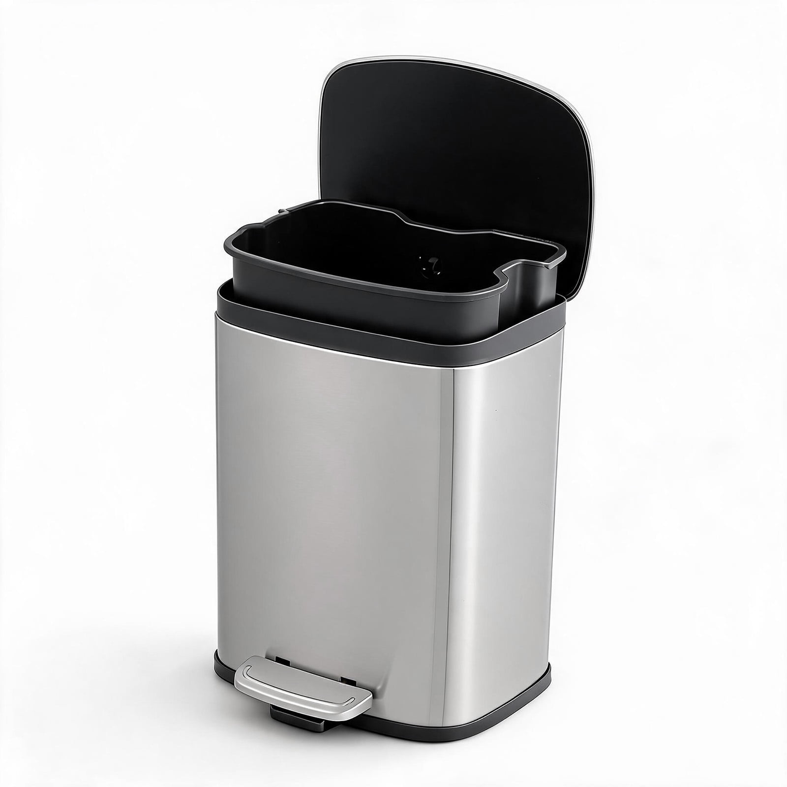 Simplykleen 5L/1.32 Gallon Rectangular Step Trash Can Stainless Steel Garbage Can with Removable Inner Bucket and Side Handle for Bathroom, Bedroom, Office, Silver
