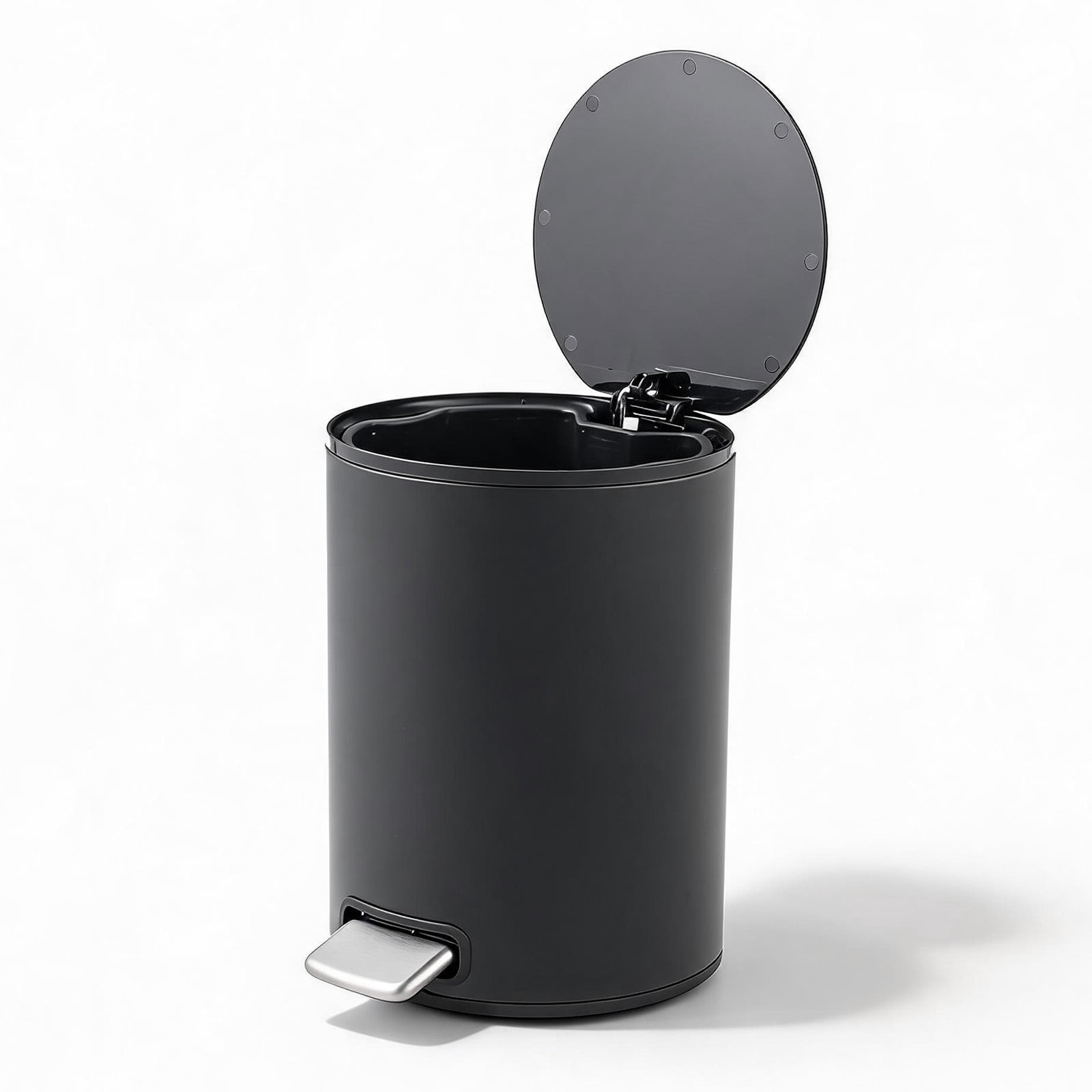 Simplykleen 5L/1.32 Gallon Round Step Trash Can Small Stainless Steel Bathroom Garbage Can with Removable Inner Bucket for Bathroom, Bedroom, Office, Black