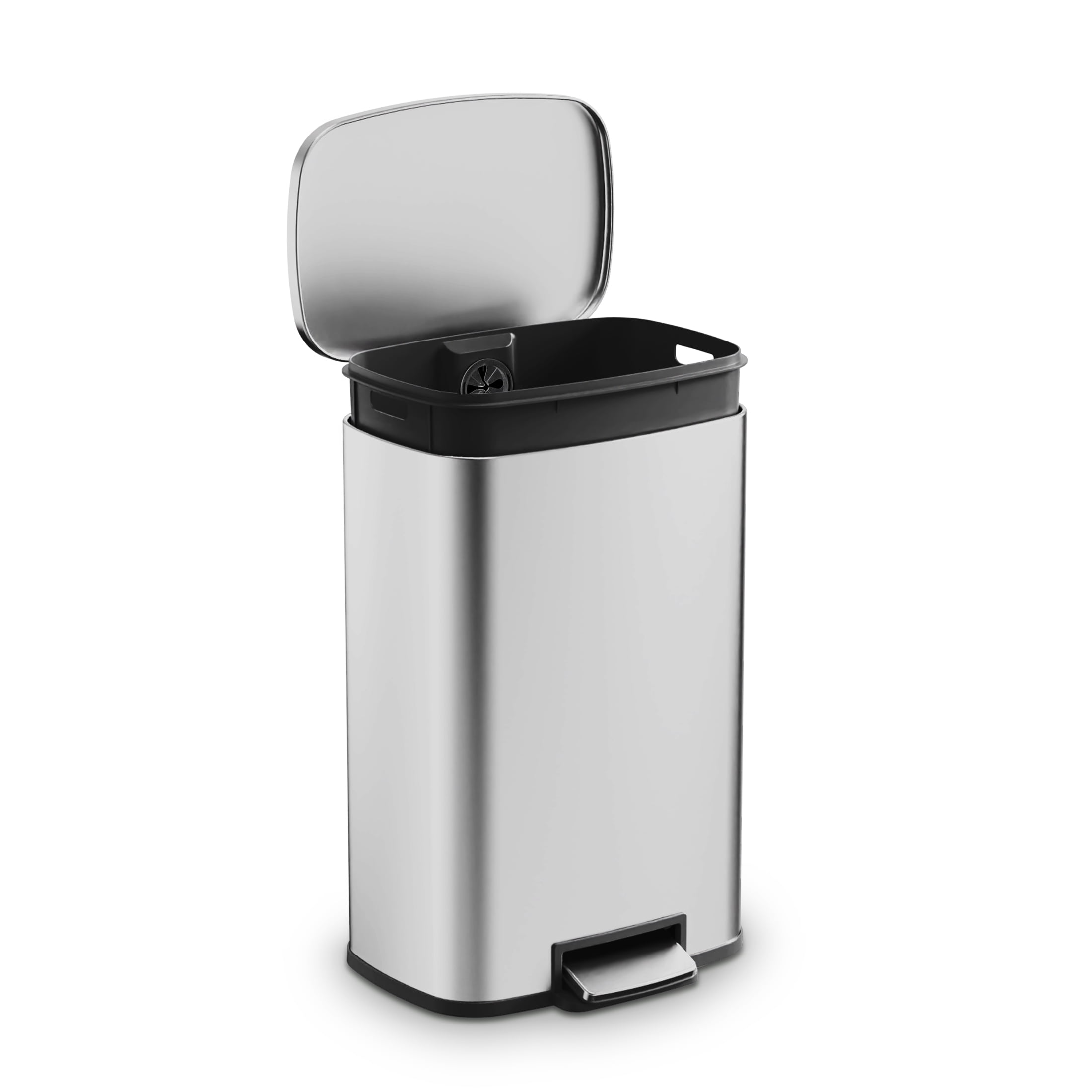 Simplykleen Kitchen Trash Can, 13.2 Gallon Stainless Steel Step-On Rectangle Garbage Bin with Soft Close Lid, Fingerprint Resistant, Silver