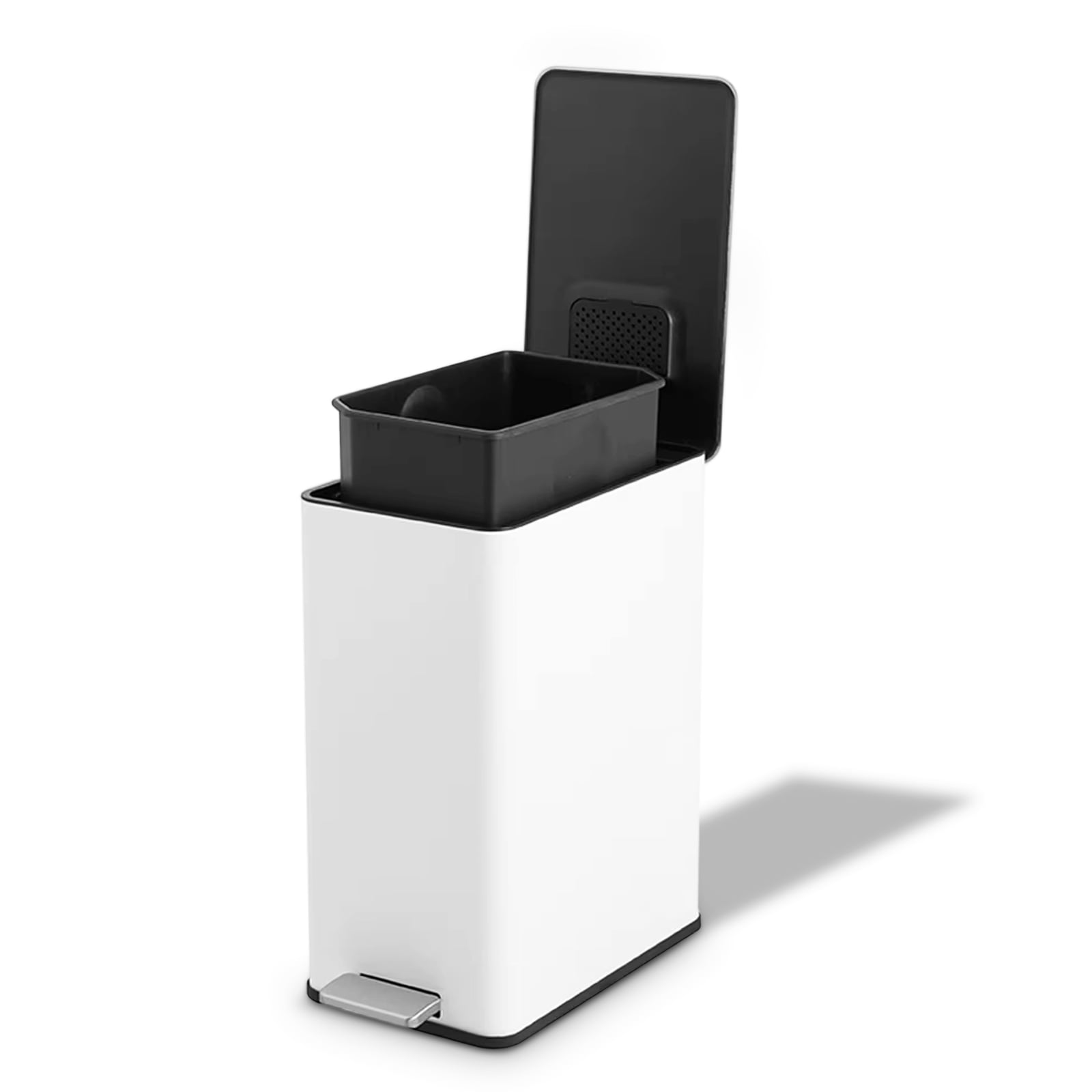 Simplykleen15L/4 Gallon Rectangular Step Trash Can Stainless Steel Garbage Can with Removable Inner Bucket For Kitchen Bathroom Office White