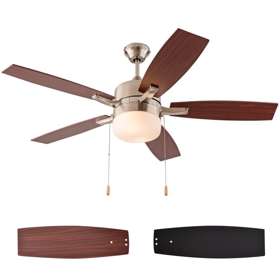 Simpol 52'' Modern Brushed Nickel LED Downrod Mount Indoor Reversible Ceiling Fan with Pull Chain