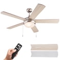 thumbnail image 1 of Simpol 52" Traditional Indoor Ceiling Fan with LED Light, Pull Chain and Remote Control, Reversible AC Motor, Walnut/Silver Reversible Blades and Brushed Nickel Finish, 1 of 8