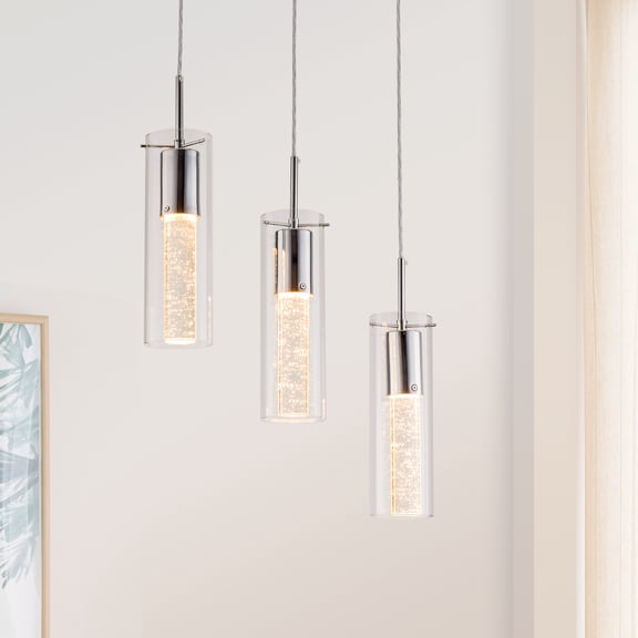 Simpol Home Modern 3 Lights Pendant Lights, Chromed Finished Pendant Lighting, Chandeliers with Bubble Glass for Kitchen Island
