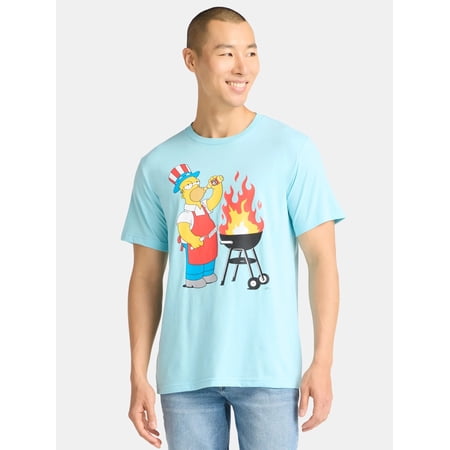 Simpons, Men's & Big Men's, Graphic Tee Shirt, Homer Griller Patriotic Americana July 4th, Sizes XS-5XL