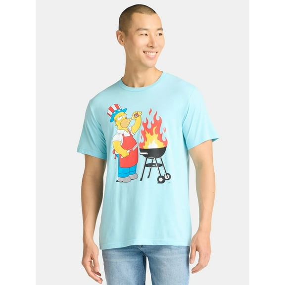 Simpons, Men's & Big Men's, Graphic Tee Shirt, Homer Griller Patriotic Americana July 4th, Sizes XS-5XL