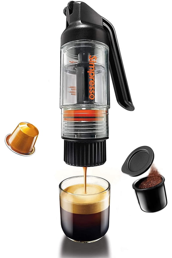 Simpresso Portable Espresso Maker | Compact Travel Coffee Maker Compatible with Nespresso Pods & Espresso Ground Coffee | Manually Operated | Premium Travel Package with All Accessories Included