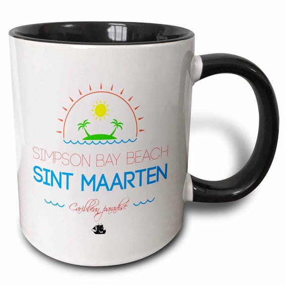 3drose, Simpson Bay Beach, Sint Maarten, Caribbean Paradise Text and Image, 11oz Two-tone Black Mug