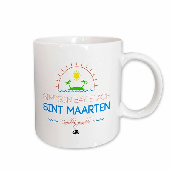 3drose, Simpson Bay Beach, Sint Maarten, Caribbean Paradise Text and Image, 15oz Mug
