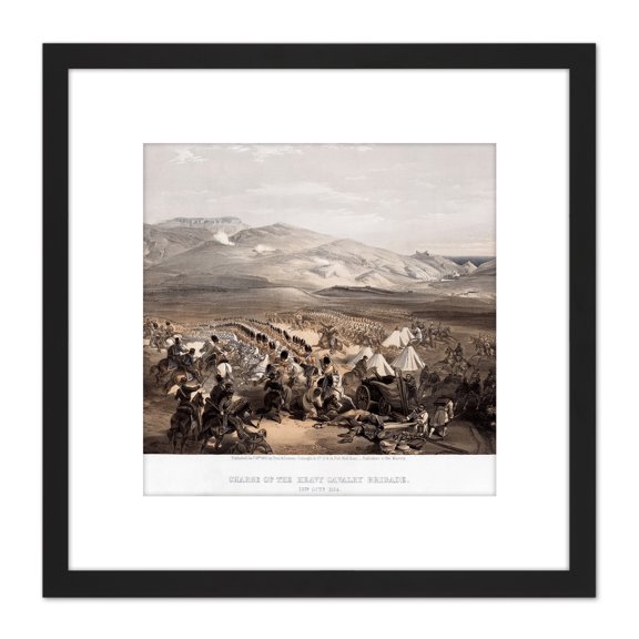 Simpson Crimean War Battle Balaklava Cavalry 8X8 Inch Square Wooden Framed Wall Art Print Picture with Mount