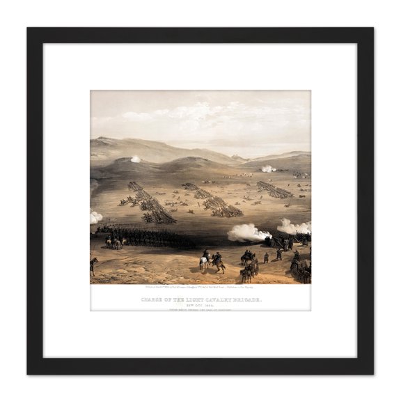 Simpson Crimean War Charge Light Brigade Balaklava 8X8 Inch Square Wooden Framed Wall Art Print Picture with Mount