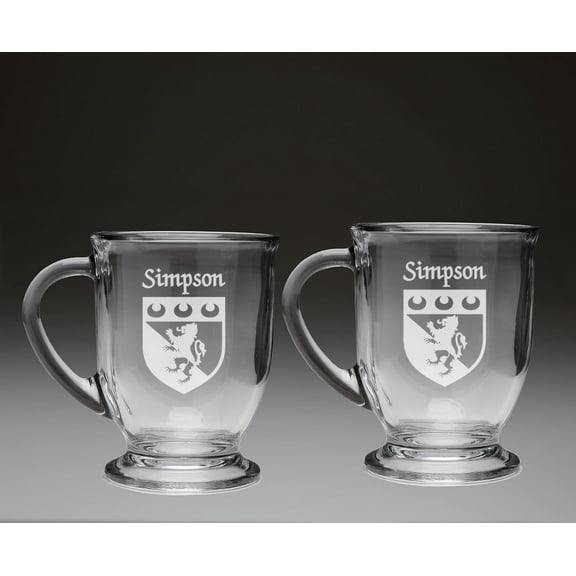 Simpson Irish Coat of Arms Glass Coffee Mugs - Set of 2
