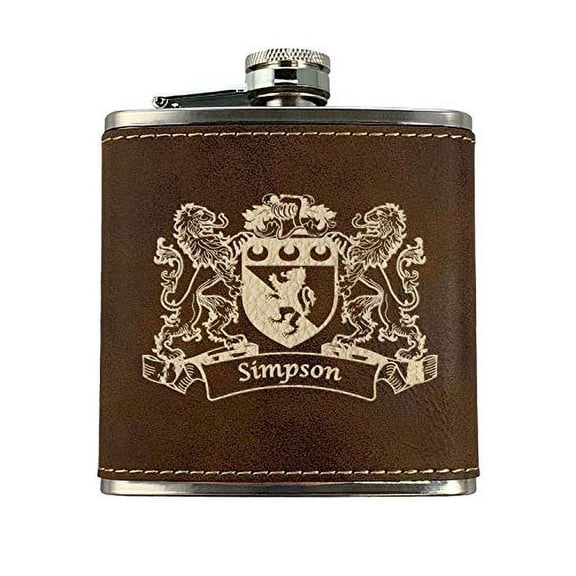 Simpson Irish Coat of Arms Leather Flask - Rustic Brown