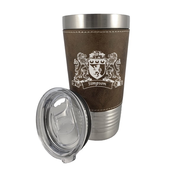 Simpson Irish Coat of Arms Leather Travel Mug