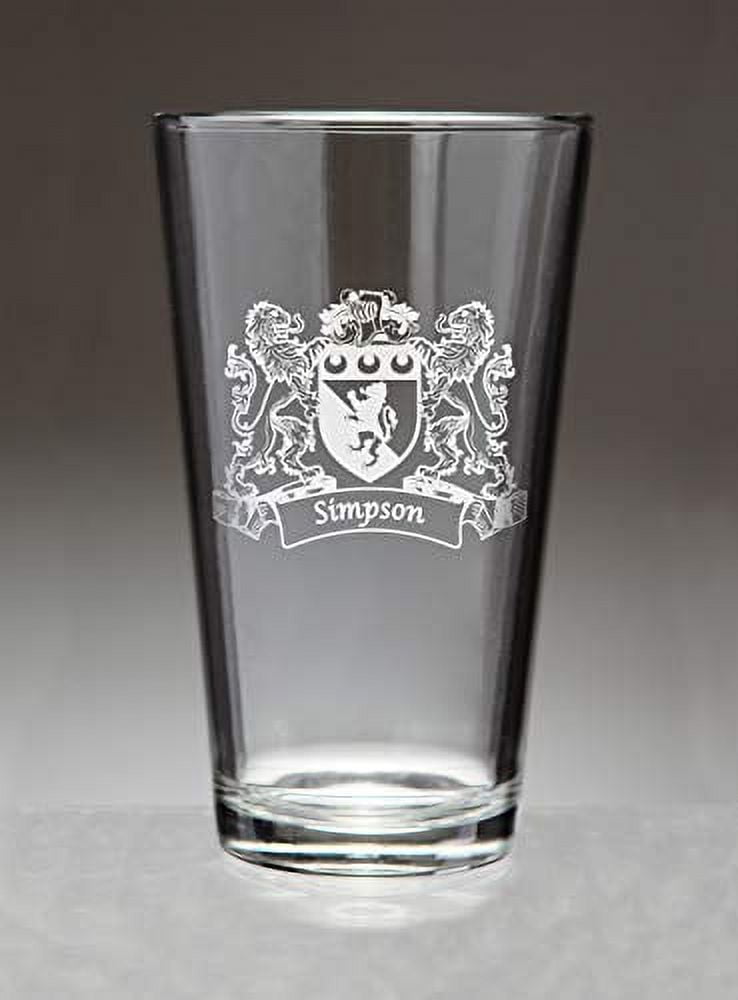 Simpson Irish Coat of Arms Lions Pint Glasses (Sand Etched)