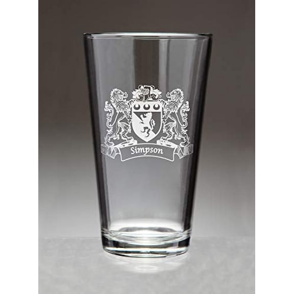Simpson Irish Coat of Arms Lions Pint Glasses (Sand Etched)
