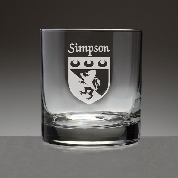 Simpson Irish Coat of Arms Tumbler Glasses - Set of 4 (Sand Etched)
