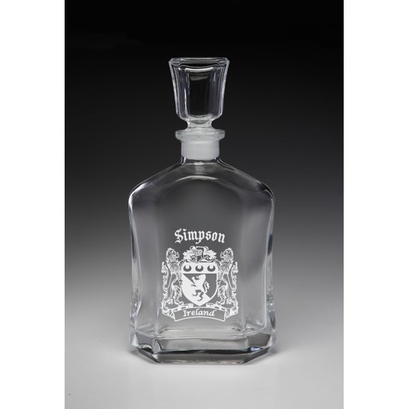 Simpson Irish Coat of Arms Whiskey Decanter (Sand Etched)