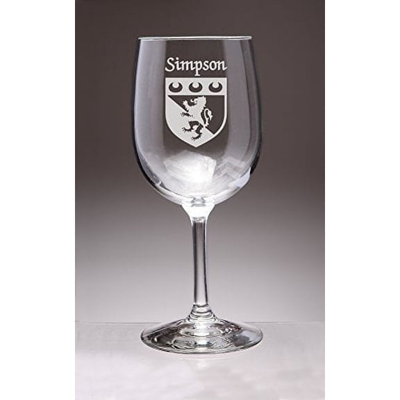 Simpson Irish Coat of Arms Wine Glasses - Set of 4 (Sand Etched)