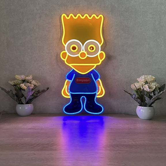 Simpson Neon LED Light-Up Sign 20 x 9 Inches Clear Edge Cut Acrylic Backing, with Dimmer - Bright and Premium built For Gaming and Kids Room Decor