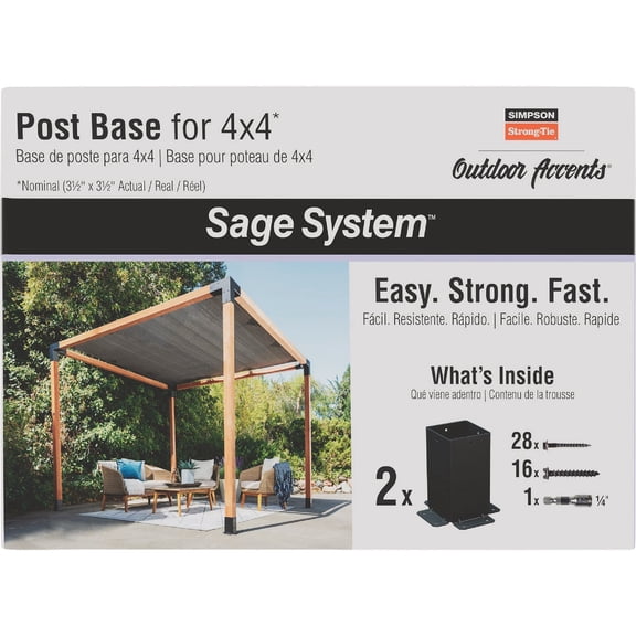 Simpson SAGE-B44-KT2 Sage System 4x4 Decorative Post Base - ZMAX & Black Powder Coat