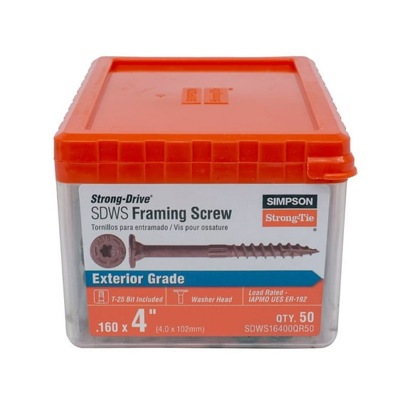 Simpson SDWS16400QR50 0.16x4" Tan Washer Head SDWS Framing Screws, 50/Box