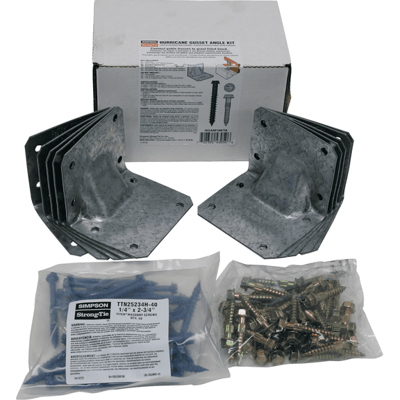 Simpson Strong Tie Gusset Angle Hurricane Tie Kit for Masonry with Titan Screws - Pack of 2 Construction & DIY Use, Standard Hardware Spec