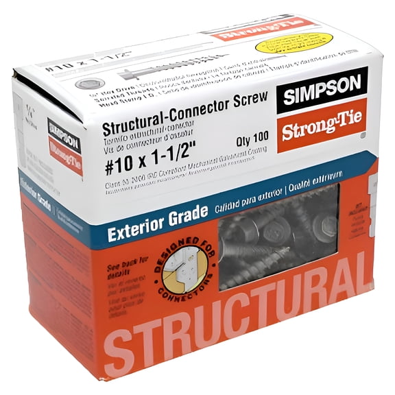 Simpson Strong-Tie SD10112R100 Strong-Drive Connector Screw, #10 Thread, 1-1/2 in L, Serrated Thread, Hex Drive, Steel Galvanized