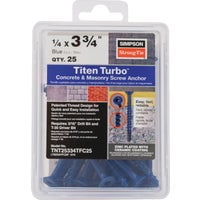 Simpson Strong-Tie TNT25334TFC25 Titen Turbo — 1/4 in. x 3-3/4 in. 6-Lobe Flat-Head Concrete and Masonry Screw, Blue (25-Qty)