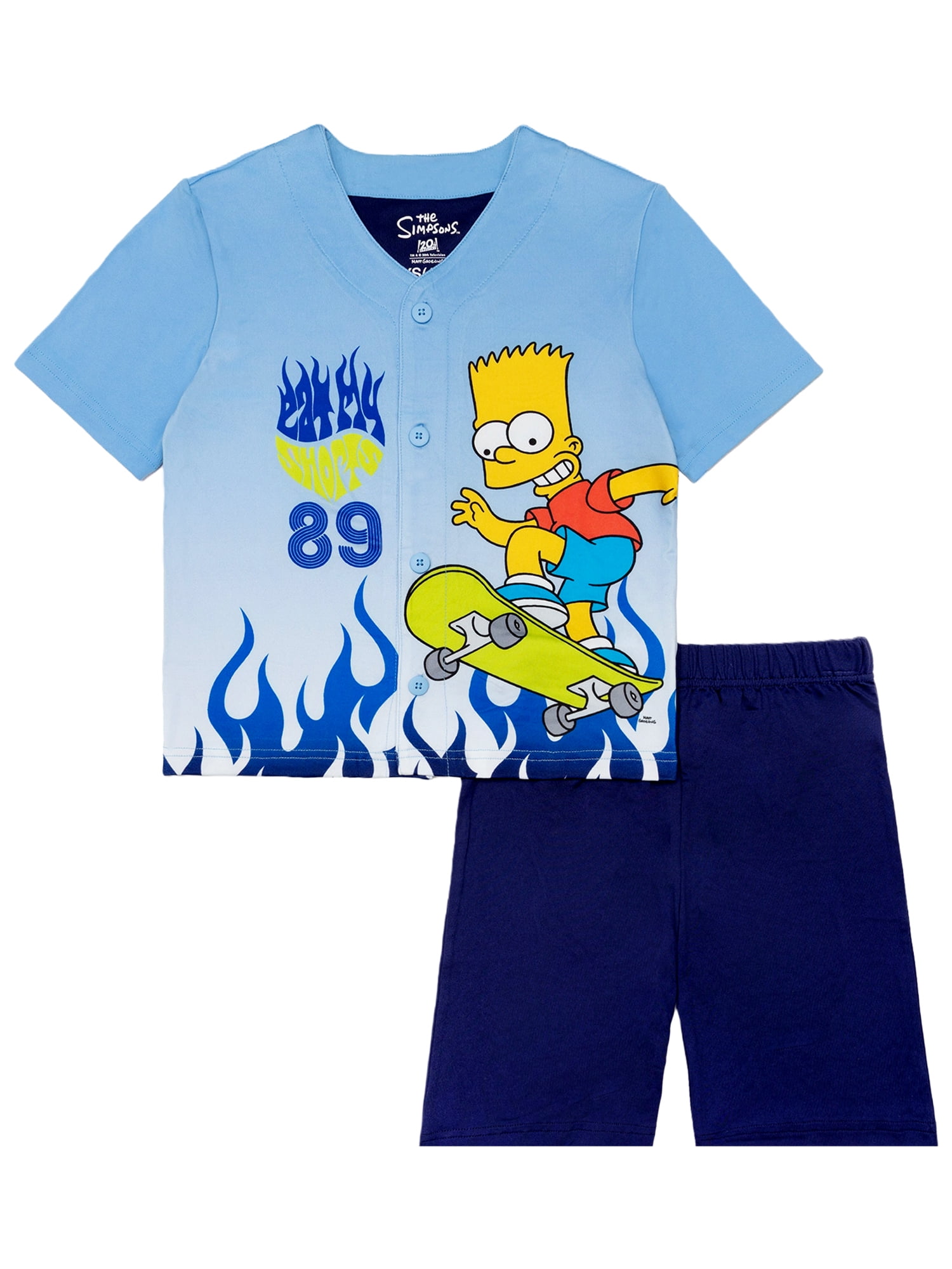Bart Simpsons Boys Short Sleeve Top and Short Jersey Coat Pajama Set, 2-Piece, Sizes 4-12