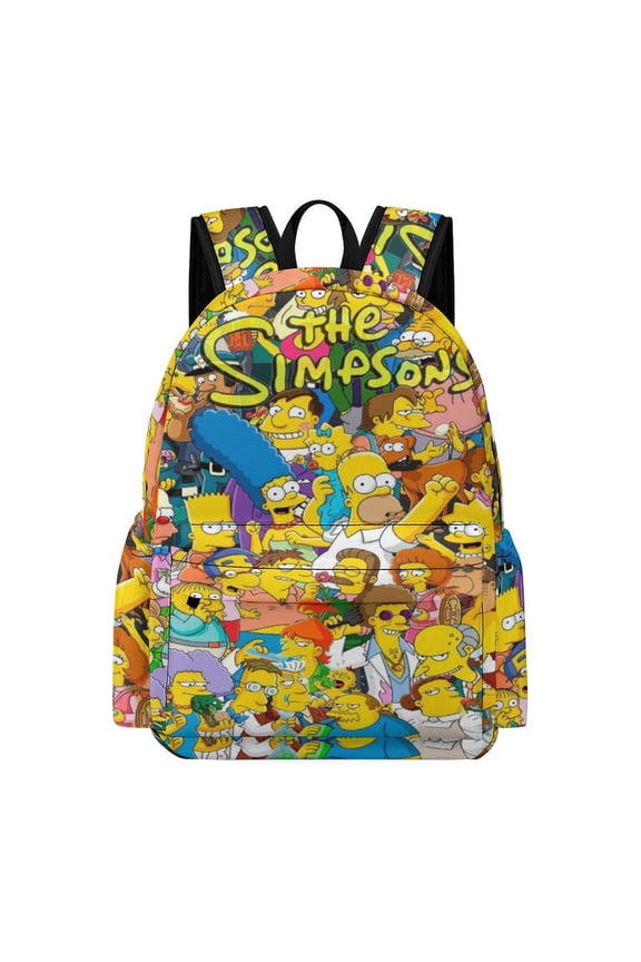 Simpsons Backpack 16.5 Inch Oxford Cloth Backpack Cartoon Bookbag with Front Pocket