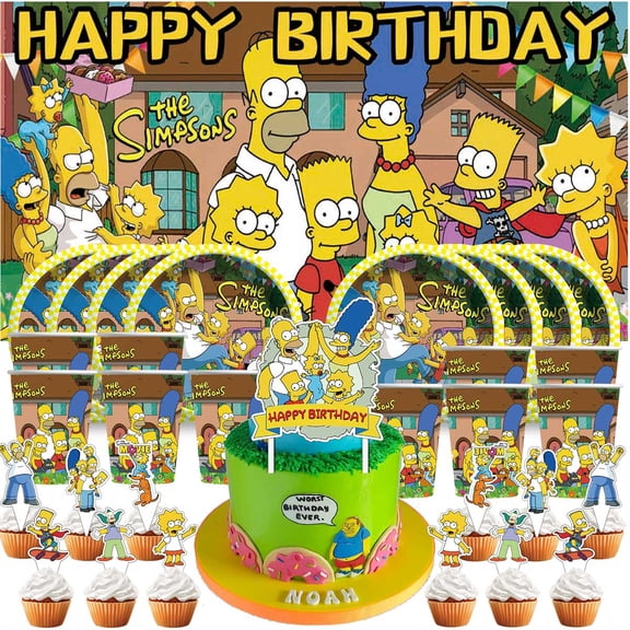 Simpsons Birthday Cups Party Supplies Decor Backdrop Plates Fans Decorations Banner
