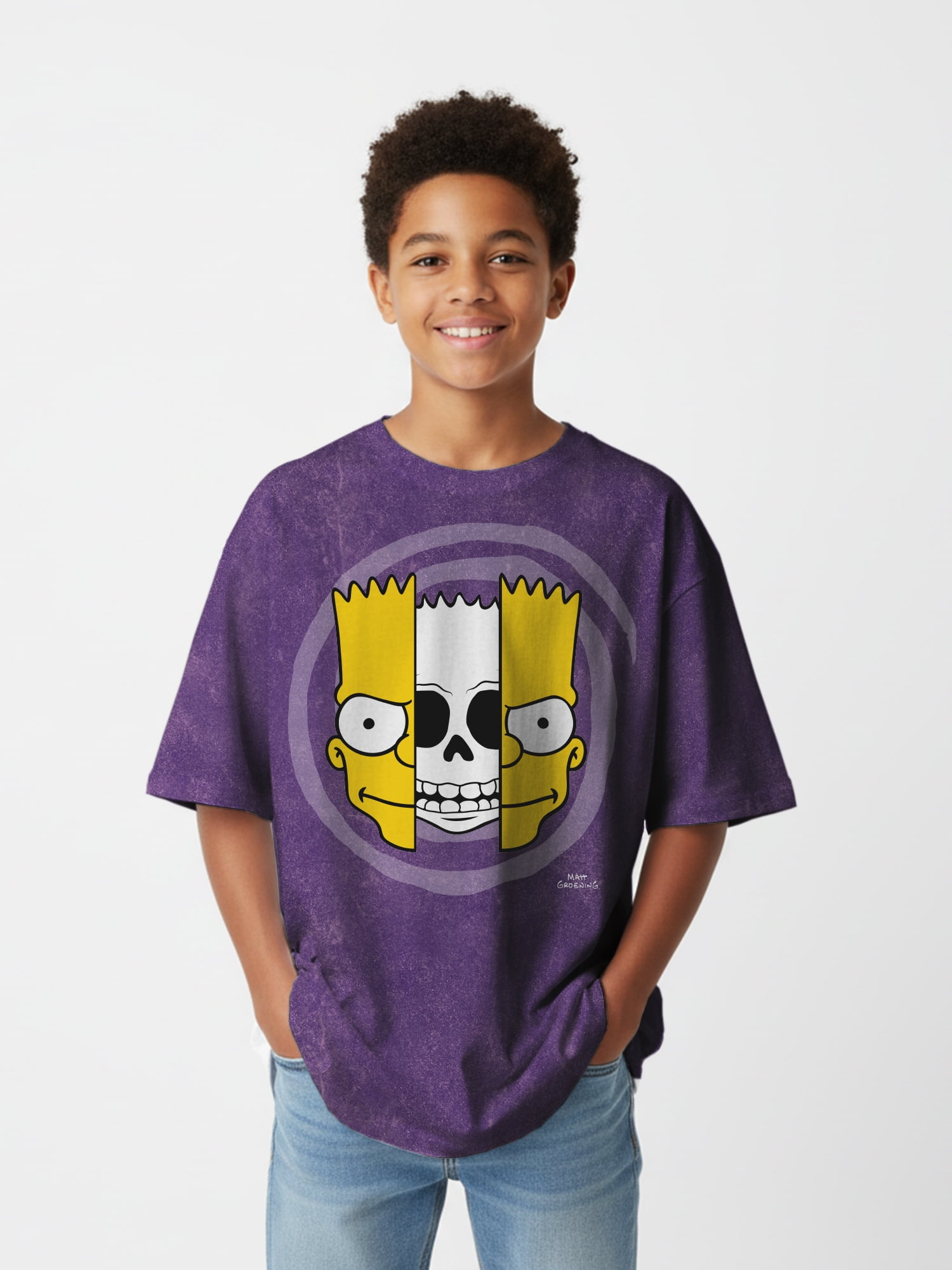 Simpsons Boys Serious Bart Mineral Wash Graphic T-Shirt, Sizes XS