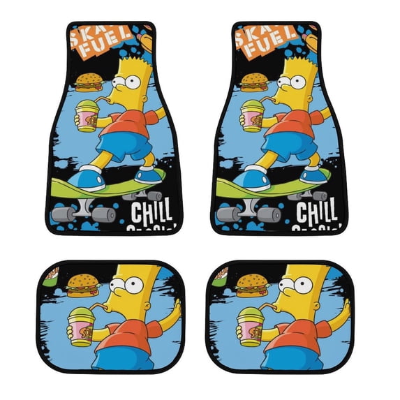 Simpsons Carpet Car Floor Mats 4 Pieces Sets All Weather Front & Rear Mats Non Slip Car Protector Mat