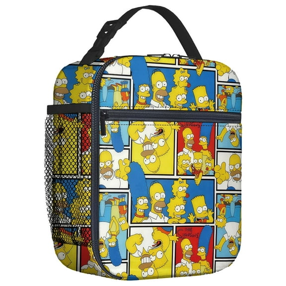 For Simpsons Cartoon Themed Insulated Lunch Bag – Reusable Water Resistant Cooler Tote, with Mesh Side Pocket and Zipper, Lunch Box Size 8.66x4.33x10.24 Inch Suitable for Camping, Trips, Picnics
