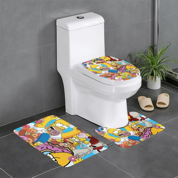 Simpsons Floor Mat Lid Cover Toilet Mat 3-Piece Set Non-Slip Thick Rugs Bathroom Sets