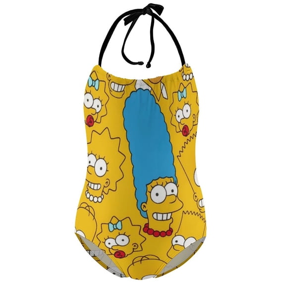 Simpsons Girl's One-Piece Swimsuit Bathing Suit Soft Stretchy Children's Swimwear Swim Attire for Vacation 11-13Y(160cm)