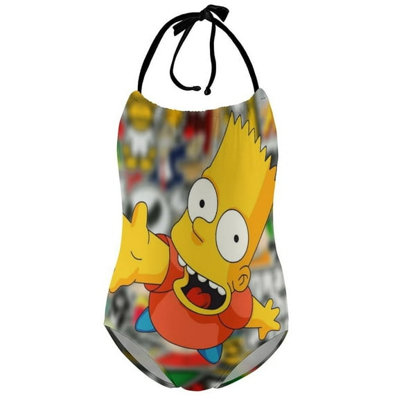 Simpsons Girl's One-Piece Swimsuit Bathing Suit Soft Stretchy Children's Swimwear Swim Attire for Vacation 6-7Y(110cm)