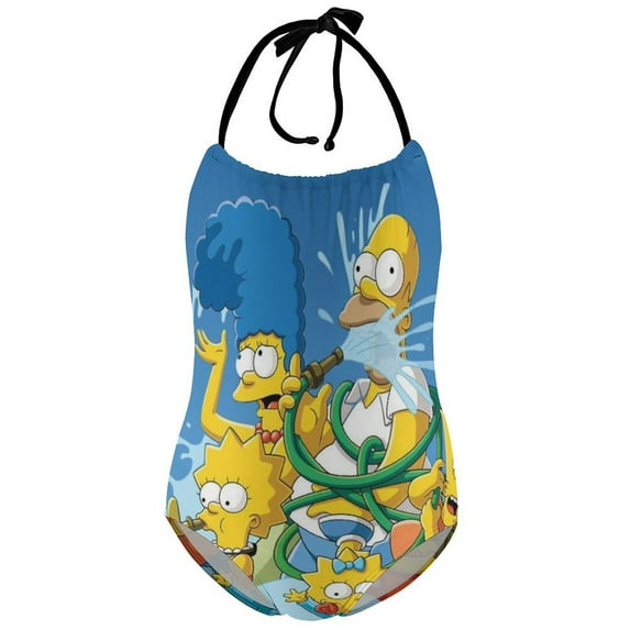 Simpsons Girl's One-Piece Swimsuit Bathing Suit Soft Stretchy Children's Swimwear Swim Attire for Vacation 8-10Y(130cm)