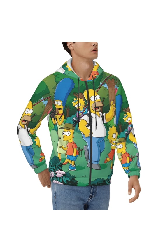 Simpsons Men's Full Zip Sweatshirt ,No Hood Hoodies Casual Lightweight Cotton Pocket Hoody, Men Women Casual Hiking